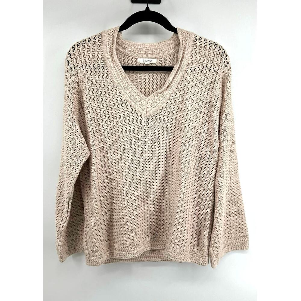 Z Supply Kiami Crochet Sweater Size S Cream Cotton Open Knit Neutral Oversized